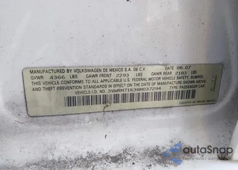 2008 Volkswagen Jetta Se/Sel from USA, damaged, VIN 3VWRM71K38M037294